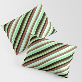 [ Thumbnail: Light Green, Black, Sienna, and Light Cyan Colored Lined Pattern Pillow Sham ]