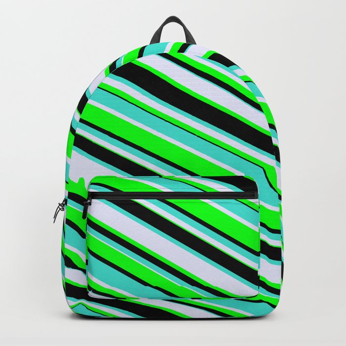Turquoise, Lavender, Lime & Black Colored Lines Pattern Backpack