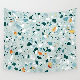 Mint Terrazzo, Eclectic Marble Texture Pattern, Colorful Neutral Pastel Illustration, Floor Tiles Wall Tapestry