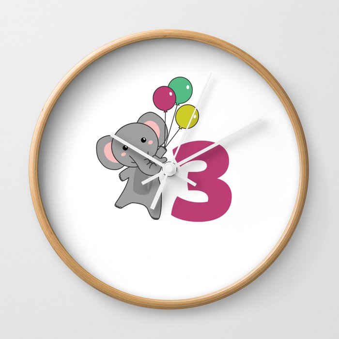 Elephant Third Birthday Balloons For Kids Wall Clock