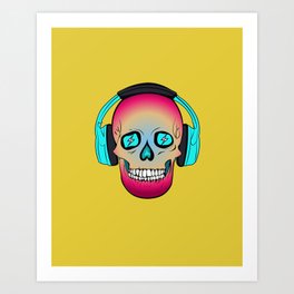 cyber skull charged rock skull with headphones Art Print