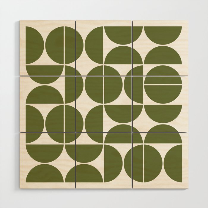 Mid Century Modern Geometric 04 Olive Green Wood Wall Art