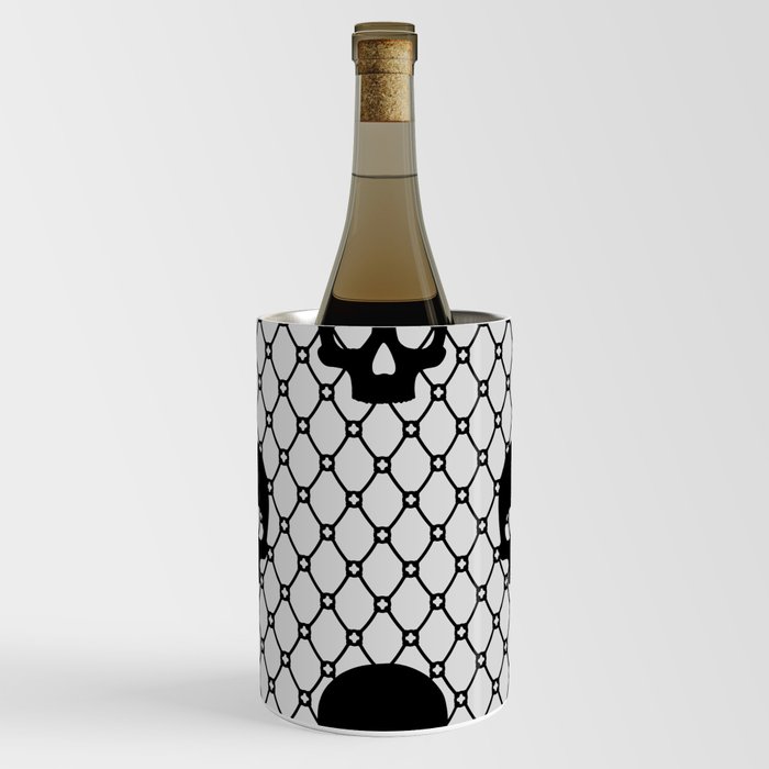 Black skulls Lace Gothic Pattern on Silver Grey Wine Chiller