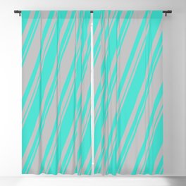 [ Thumbnail: Turquoise and Grey Colored Stripes Pattern Blackout Curtain ]