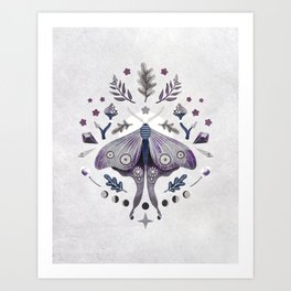 Mysterious Moth - grey + lilac Art Print