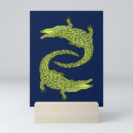 Crocodiles (Deep Navy and Green Palette) Mini Art Print