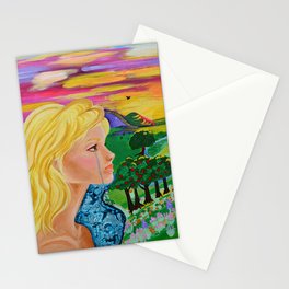 Beautiful Garden Woman Grieving, River, Emotion, Therapy, Healing Art Stationery Cards