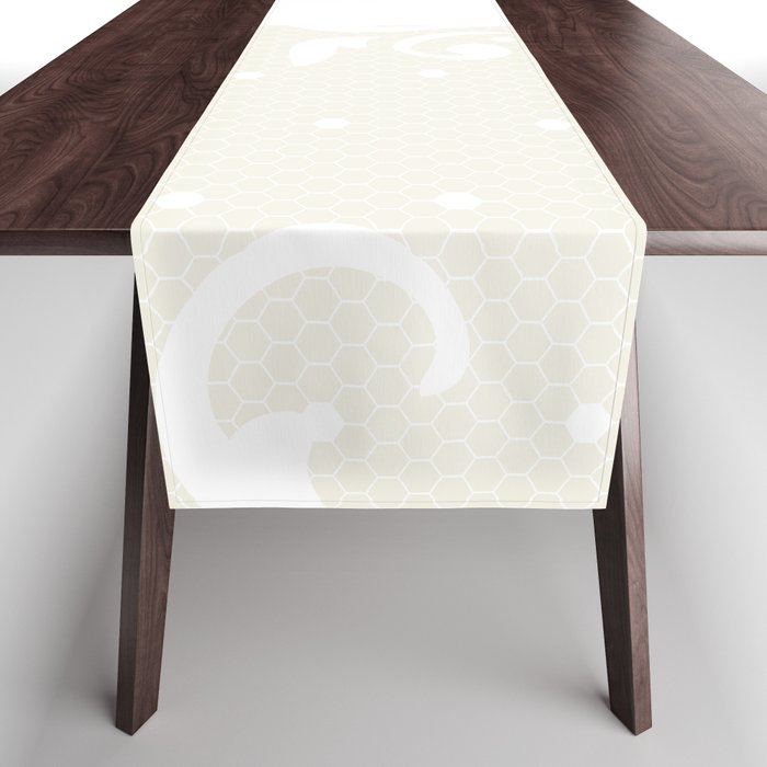 White Floral Curls Lace Vertical Split on Cream Off-White Table Runner