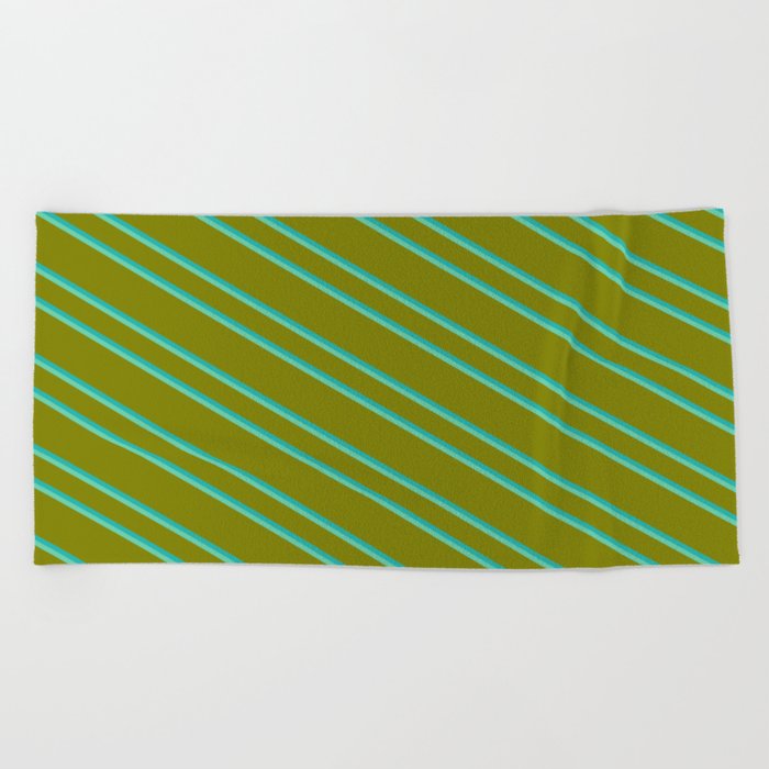 Green, Light Sea Green, and Aquamarine Colored Striped Pattern Beach Towel