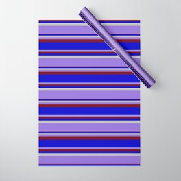 [ Thumbnail: Grey, Purple, Maroon & Blue Colored Lined/Striped Pattern Wrapping Paper ]