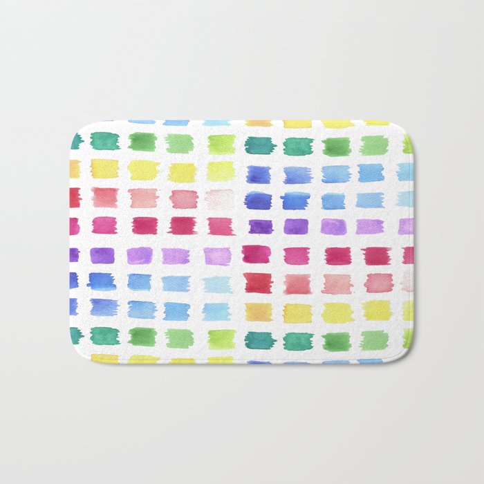 Watercolor paint palette swatches sample or color chart in rainbow hues Bath Mat