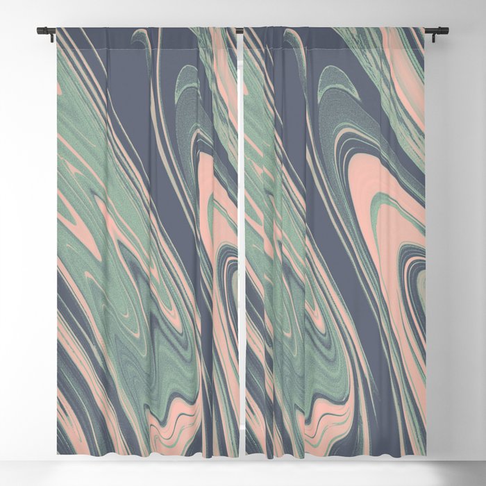Abstract mauve blue pink turquoise marble Blackout Curtain