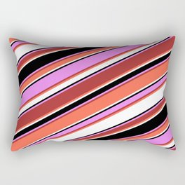 [ Thumbnail: Eye-catching Violet, Brown, Red, White & Black Colored Striped/Lined Pattern Rectangular Pillow ]