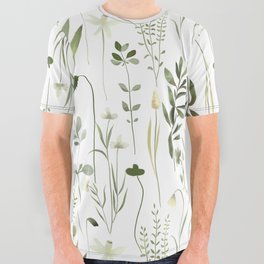Watercolor Botanical Greenery Pattern All Over Graphic Tee