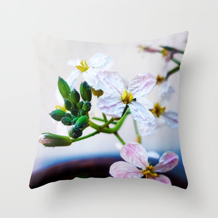 Radish Flower Blossoms Throw Pillow