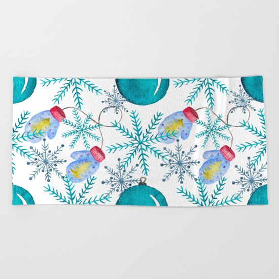 Blue Snowflakes #3 Beach Towel