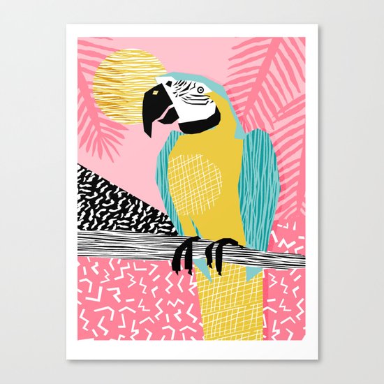 Holy Moly - memphis throwback retro neon bird macaw tropical island pop art bird watching 1980s Canvas Print