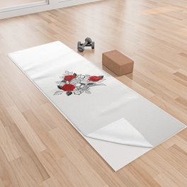 Bird Skull with Red Roses Yoga Towel