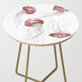 playful red jellyfish in watercolor Side Table