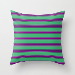 [ Thumbnail: Sea Green and Purple Colored Stripes Pattern Throw Pillow ]