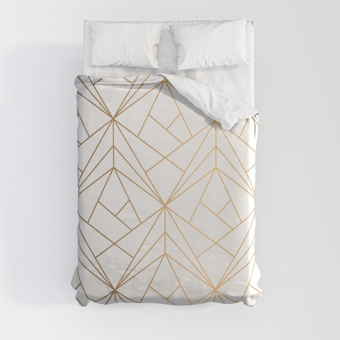 Geometric Gold Pattern With White Shimmer Duvet Cover