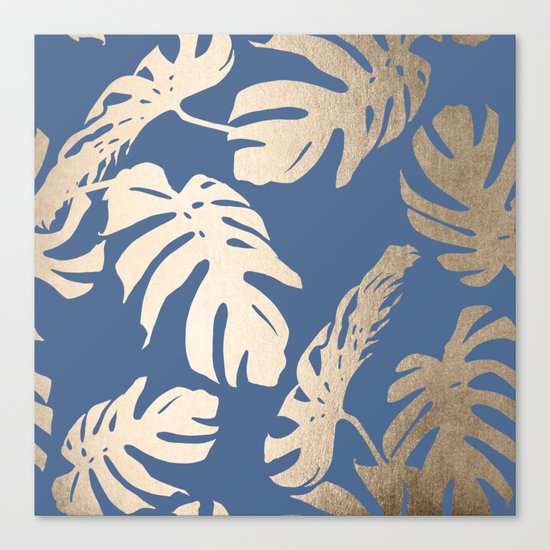 Simply Tropical Palm Leaves White Gold Sands on Aegean Blue Canvas Print