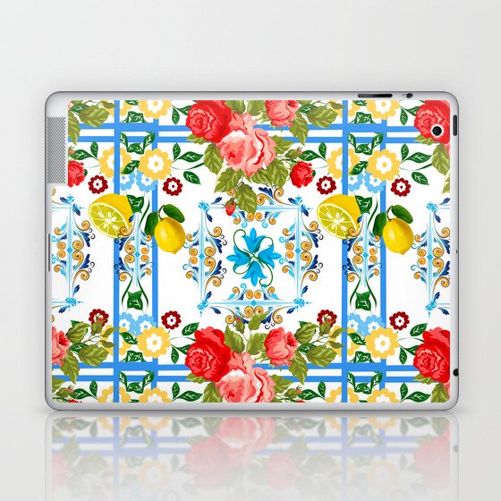 Italian,Sicilian art,majolica,tiles,Flowers Laptop & iPad Skin