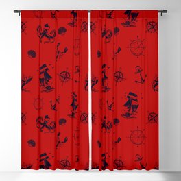 Red And Blue Silhouettes Of Vintage Nautical Pattern Blackout Curtain