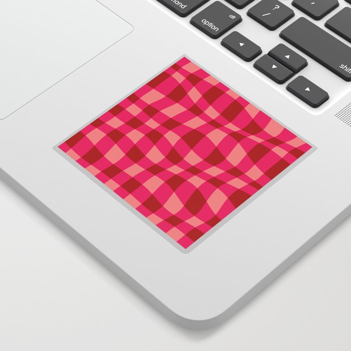 Warped Checkered Gingham Pattern (pink/red) Sticker