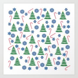 Merry Christmas tree Snowflakes Candy cain  pattern Art Print