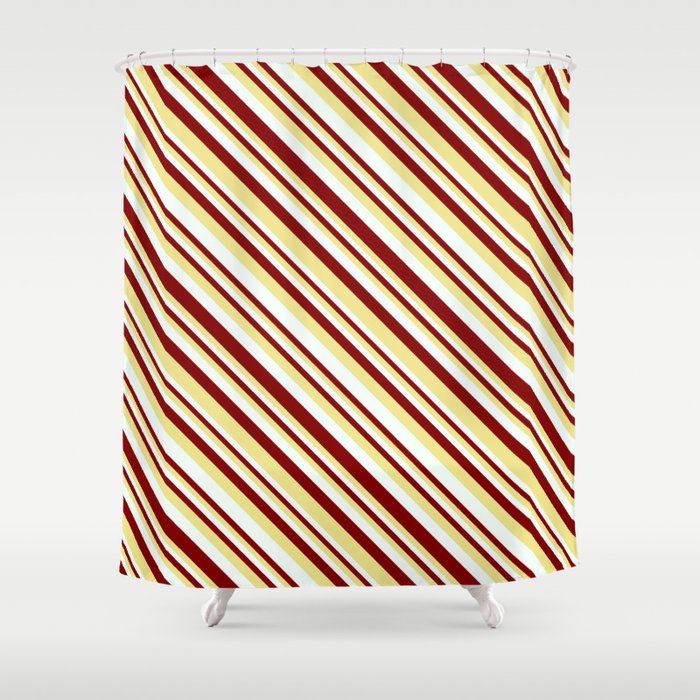Maroon, Tan, and Mint Cream Colored Stripes Pattern Shower Curtain