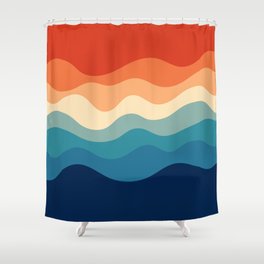 Retro 70s and 80s Mid-Century Minimalist Ocean Waves Pattern Shower Curtain