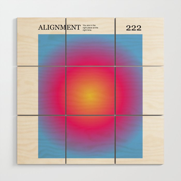 Angel Number 222 Alignment Poster Pink, Blue and Yellow Gradient  Wood Wall Art