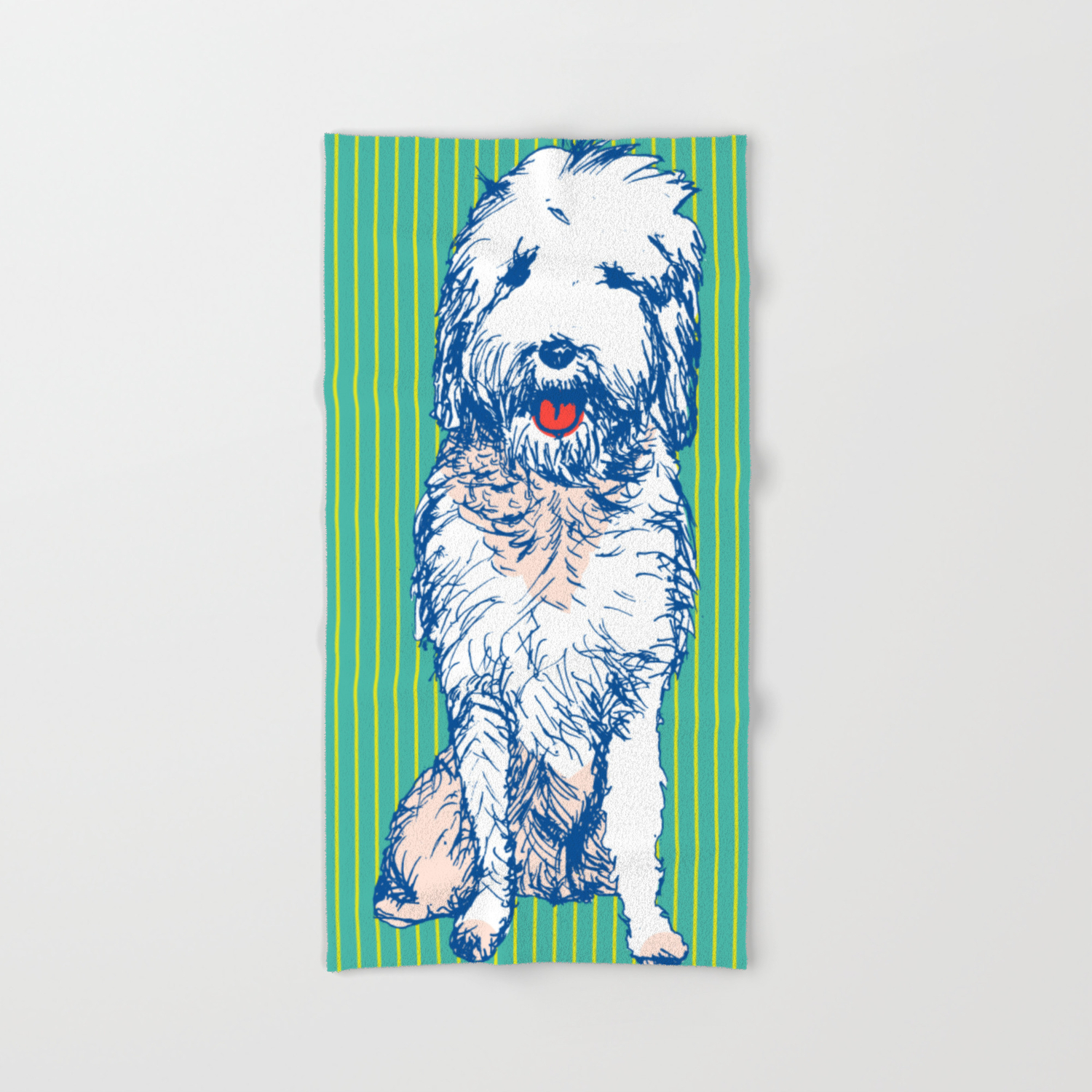 Golden Doodle On Stripes Hand Bath Towel By Jaredhorman Society6