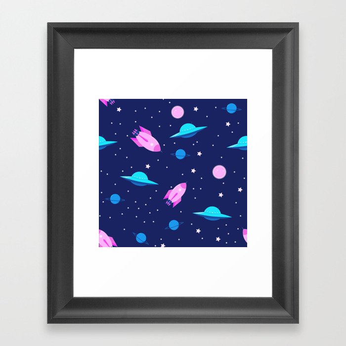 Mysterious Space And Space Objects Pattern Framed Art Print