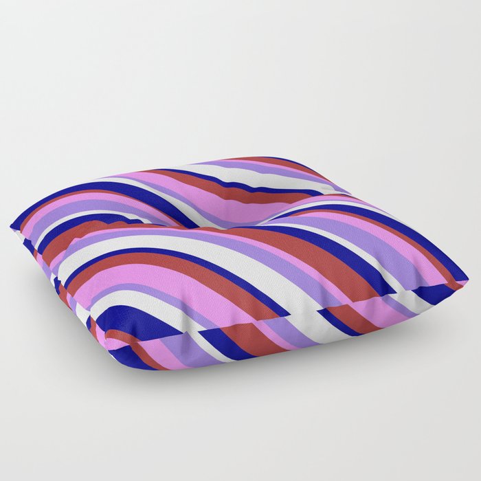 Colorful Blue, Brown, Violet, Purple & White Colored Striped Pattern Floor Pillow