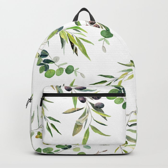 Eucalyptus and Olive on White Background  Backpack