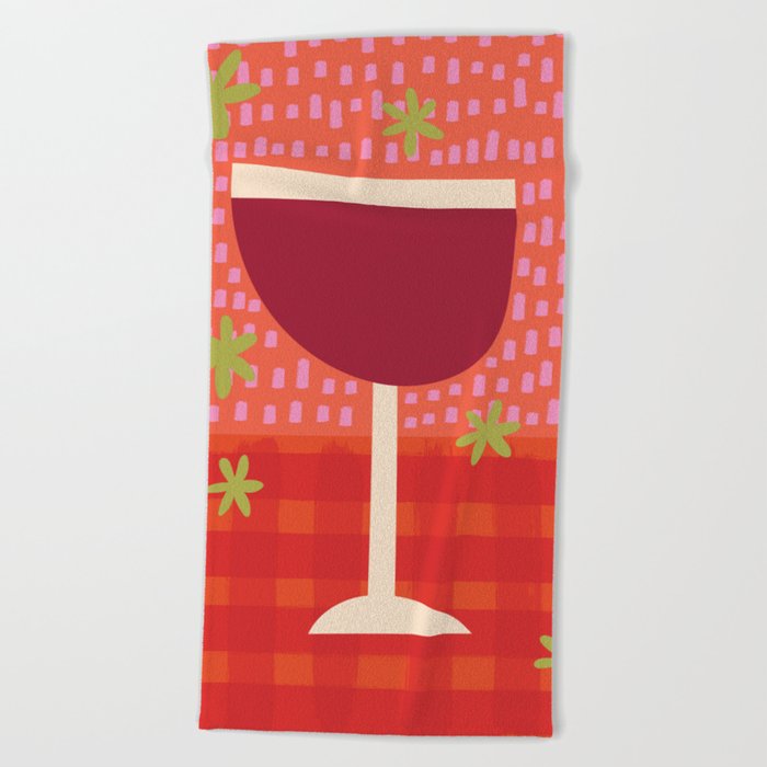 Funky Red Wine Glass Beach Towel