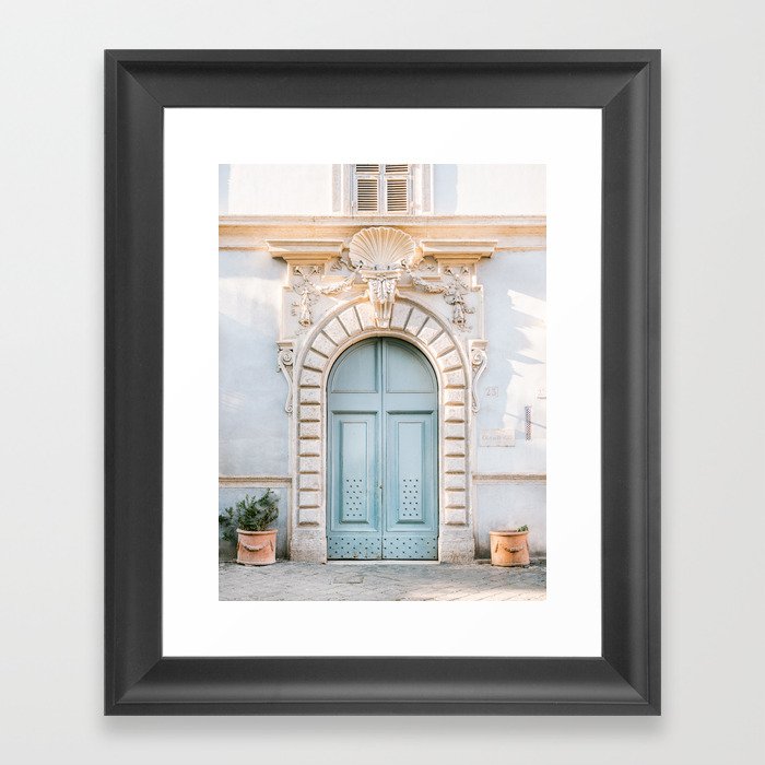 Baby blue Trastevere Rome front door | Italy pastel travel photography | Front door collection Framed Art Print