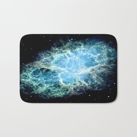 Crab Nebula : Aqua Teal Blue Galaxy Bath Mat