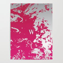     W  Letter Personalized, Pink & White Grunge Design, Valentine Gift / Anniversary Gift / Birthday Gift Poster