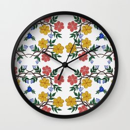 Yellow and Coral Spring Floral Wreath Wall Clock