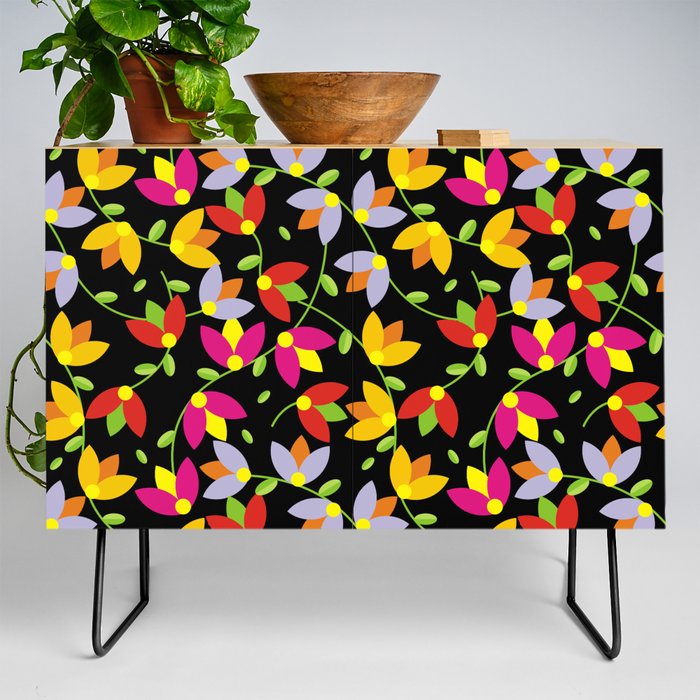 Vintage multicolored flower pattern isolated on dark background! Credenza