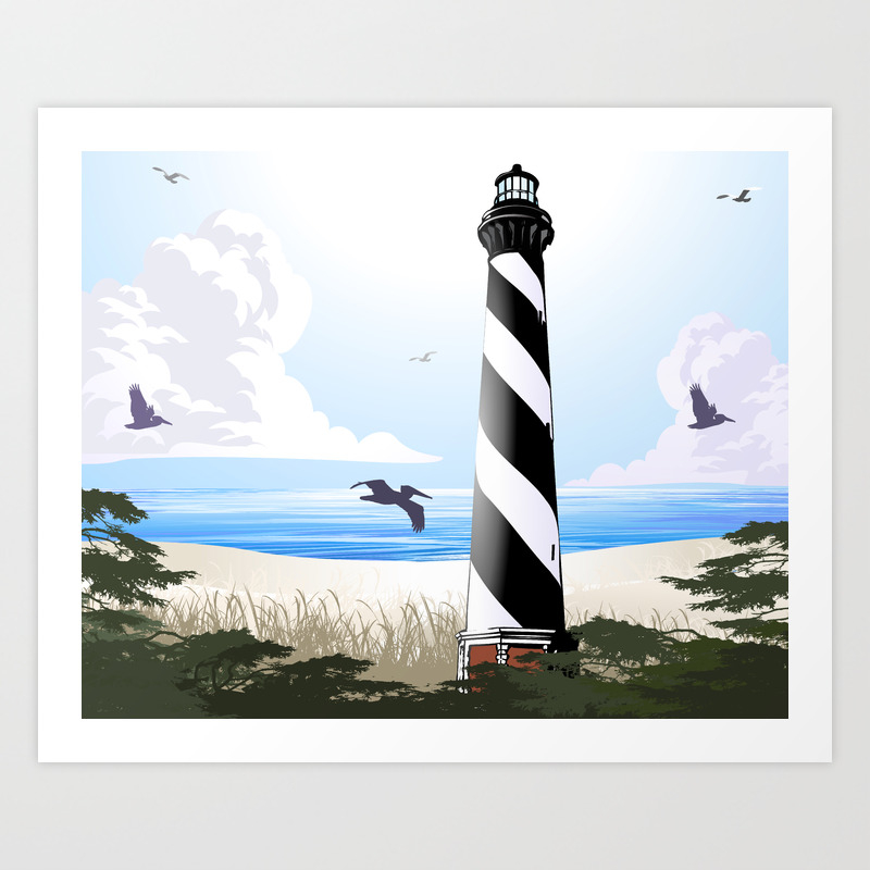 Cape Hatteras Lighthouse Beach Scene Art Print By Marytracy Society6
