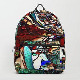 A fantastic abstract time capsule Backpack | Yellow, Futuristicart, Painting, New, Fantasy, Abstract, Acrylic, Black, Purple, Deepart 