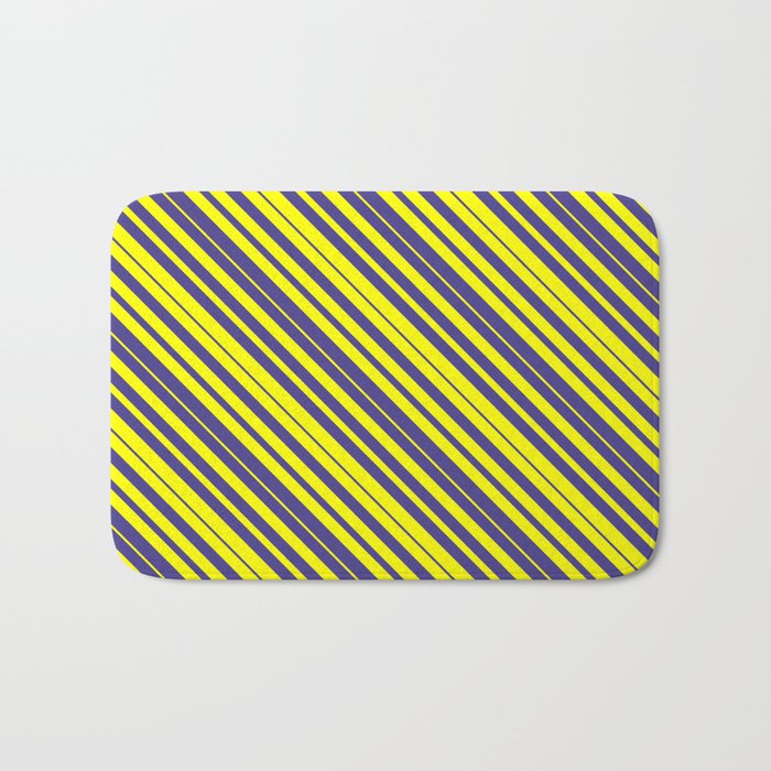 Yellow & Dark Slate Blue Colored Lines/Stripes Pattern Bath Mat