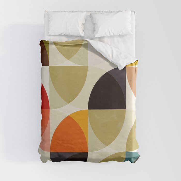 mid century color geometry shapes Duvet Cover