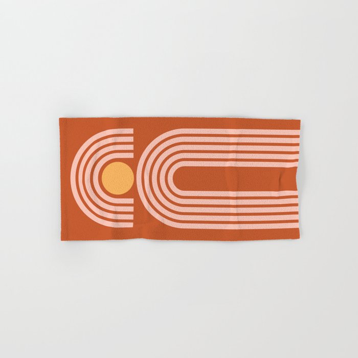 Geometric Lines in Rose Gold Terracotta (Sun and Rainbow Abstract) Hand & Bath Towel