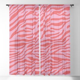 Pink On Red Zebra Animal Print Sheer Curtain