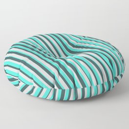 [ Thumbnail: Turquoise, Dark Slate Gray, and Light Gray Colored Pattern of Stripes Floor Pillow ]